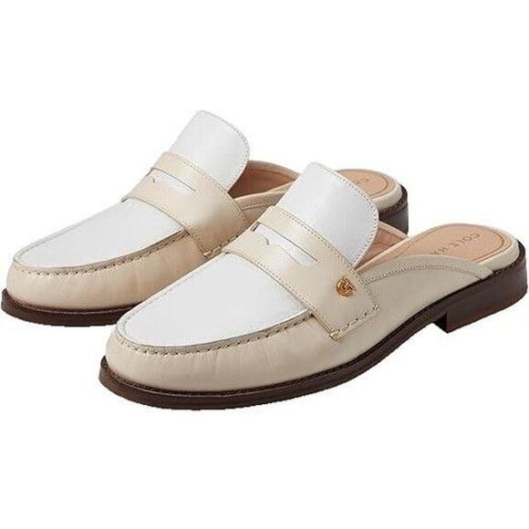 NEW Cole Haan Women Lux Pinch Penny Slip On Leather‎ Mules Loafer Size 11B Cream - Picture 1 of 6